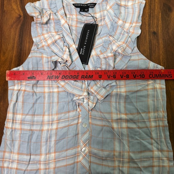Veronica Beard Women's Leina Ruffled Checkered Button-Front Shirt Size Small NWT - Picture 7 of 8